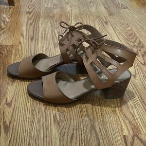 Franco Sarto Brown Lace Up Sandals with Block Heel and Cage Design Size 10